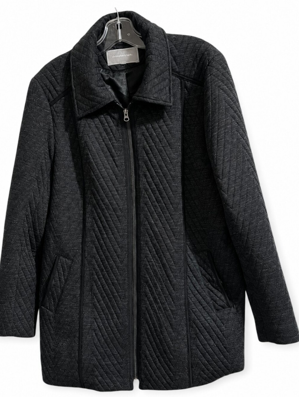 Johnston & Murphy Quilted Black Coat Women’s XL Zip Front Jacket Classic Outer